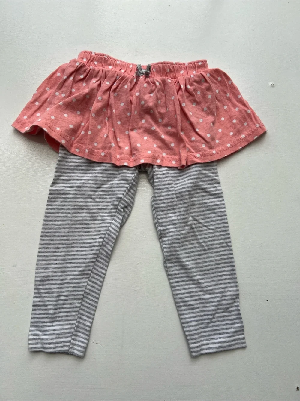 Carter's Coral Polka Dot Skirt with Gray Striped Leggings